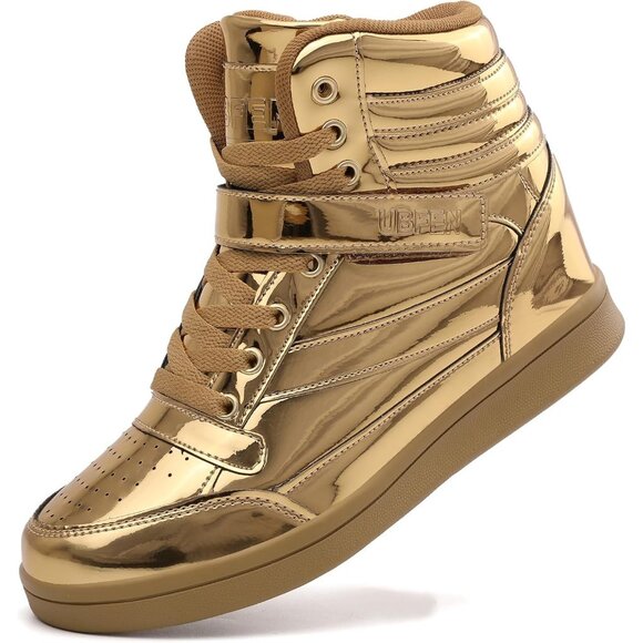 🆕 Gold Women's Hidden Wedge Sneakers 5.5cm High Top Bootie Casual Platform - Picture 6 of 6